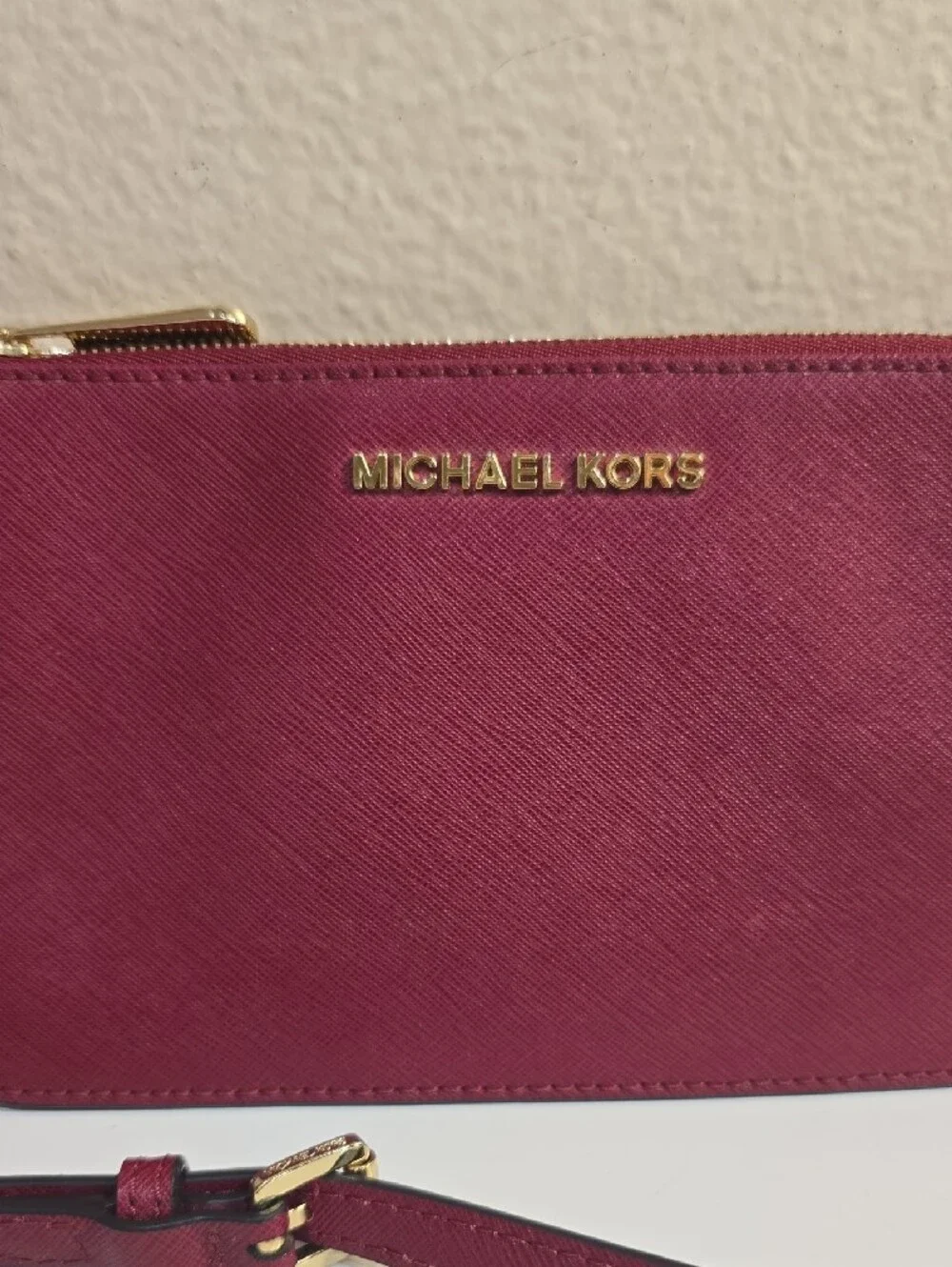 Michael Kors Burgundy Saffiano Crossbody Bag with Gold Hardware